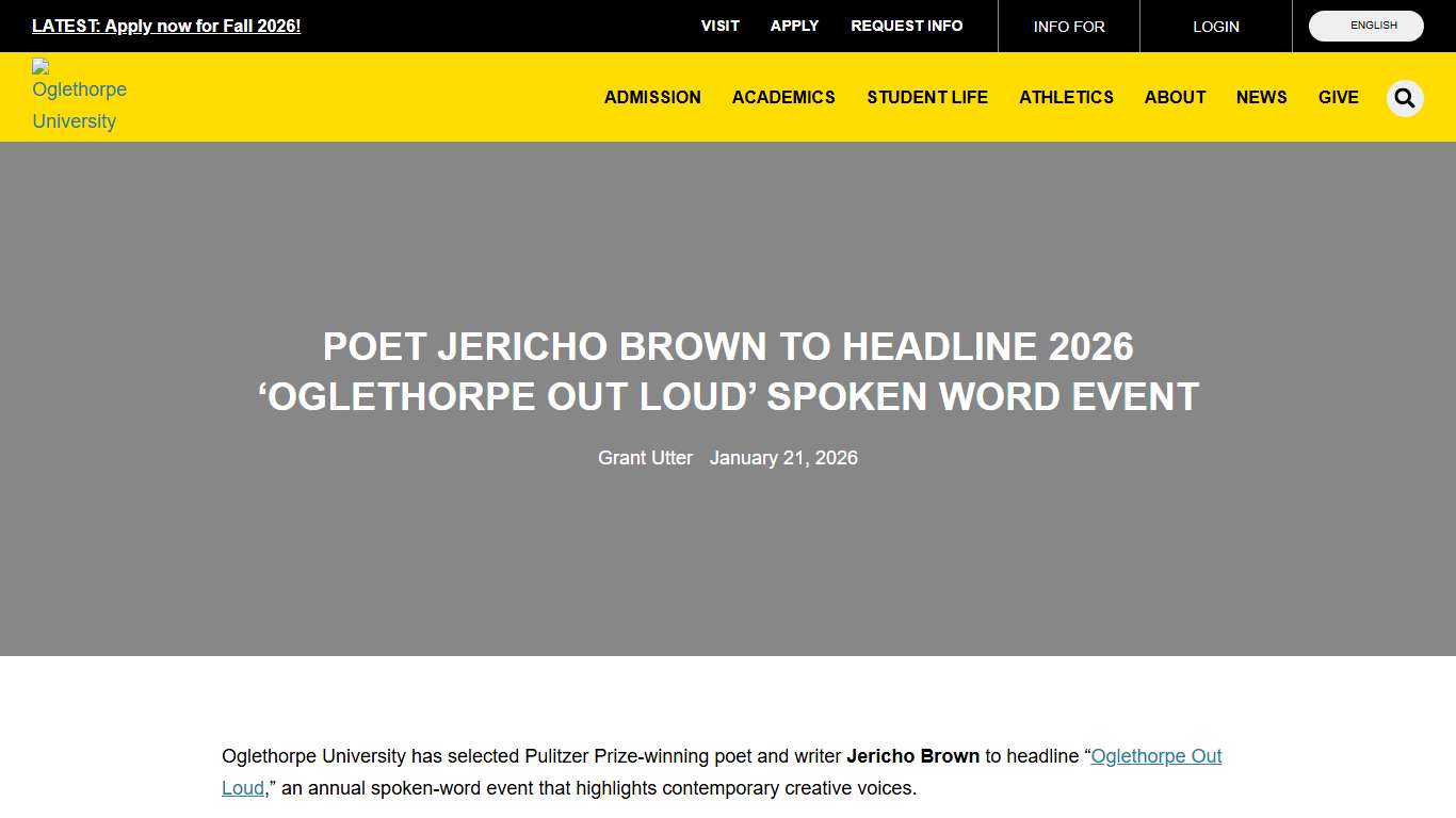 Poet Jericho Brown to headline 2026 'Oglethorpe Out Loud' spoken word event
